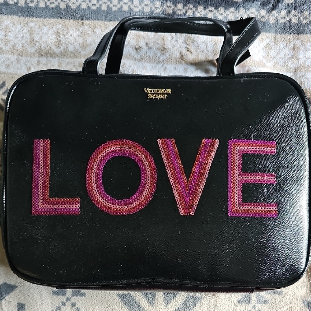 Victoria's Secret Black and Pink Laptop Bag with LOVE Design